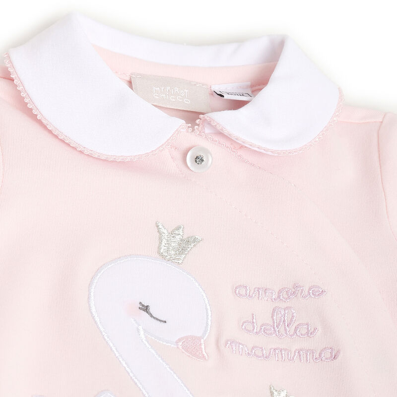 Girls Light Pink Applique Front Opening Babysuit image number 2